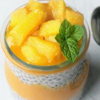 Chia Mango Pudding *Vegan · Chia seeds soaked in coconut milk and layered with sweet mango puree, topped with fresh mang...