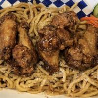 Garlic Noodles with Candy Fried Chicken · 