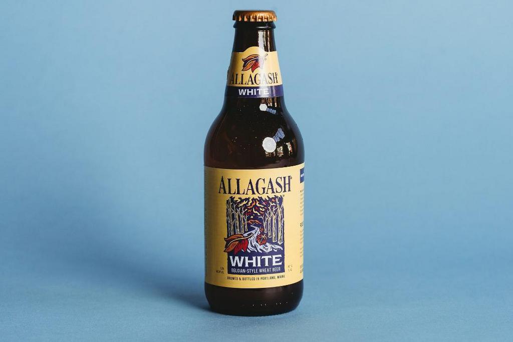 Allagash White · Allagash White is a traditional Belgian-style witbier, and is an example of one of the few styles beers that was originally designed to be hazy. The beer's haze comes from a combination of yeast and proteins within the malt, oats, and wheat with which it's brewed