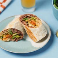 Belly Burrito · House Marinated Steak, Korean Slaw, Kimchi Aioli, Multigrain Rice