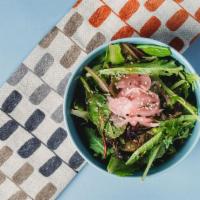 Side Salad · Mixed Field Greens, Pickled Red Onions, Sesame Ginger Vinaigrette