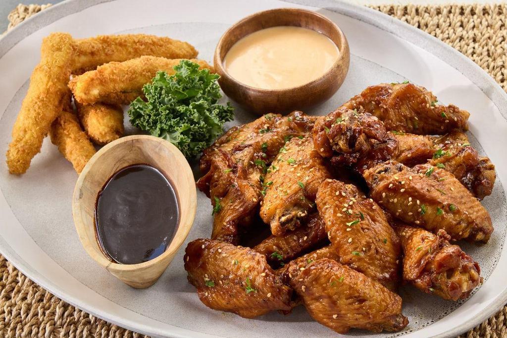 Wings & Tenders For 6 · Choice of 3 sauces: (Tenders). - Honey Mustard . - Spicy Mayo. - Spicy Sauce. - Black Pepper Teriyaki . - Plain. * All sauce for tenders comes on the side*. Choice of 3 sauces: (Wings). - Black Pepper Teriyaki Sauce. - Sesame Garlic Sauce. - Spicy Sauce