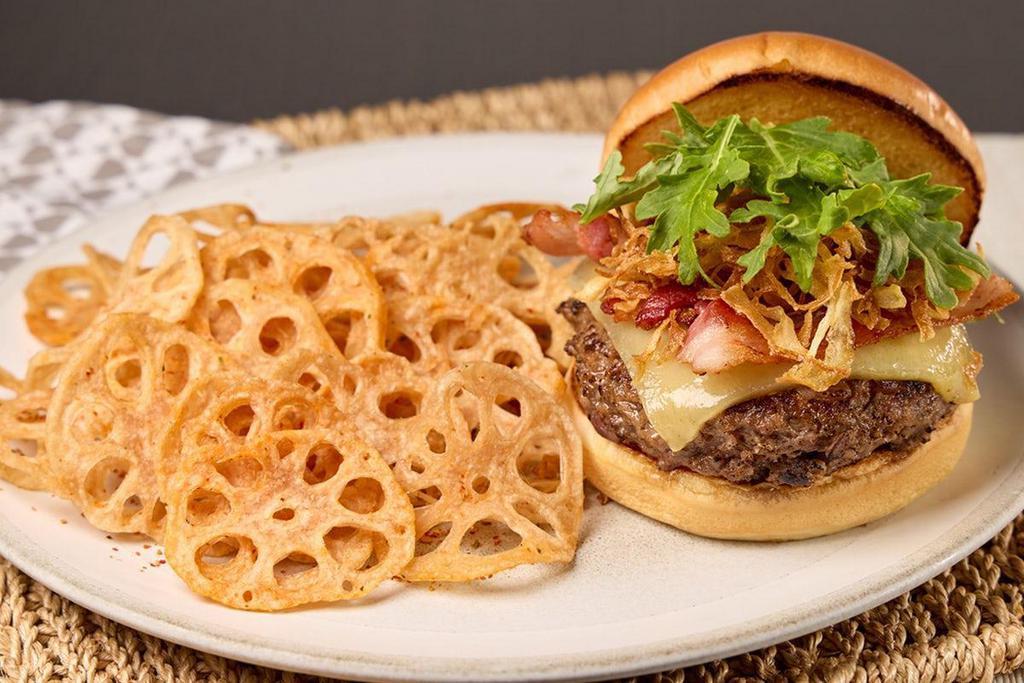 IMPERIAL BURGER · 100% all American 1/2 lb. Premium Angus Beef. Topped with Bacon, Gruyere cheese, arugula, and fried onions.. Choice of sauces:. - Teriyaki. - Black Pepper Teriyaki. - Spicy Mayo