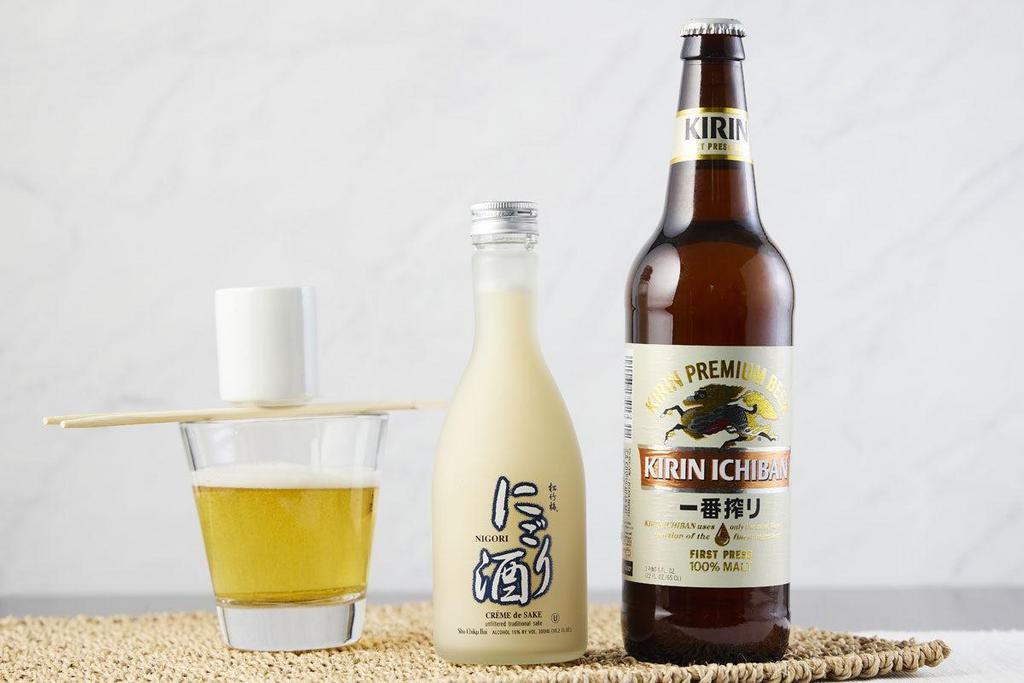 Nigori Bomber · Large Japanese beer & Sho Chiku Bai Nigori Creme de Sake 300ml
