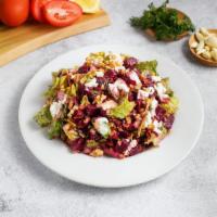 Beet & Goat Cheese Salad · Chopped Romaine, steamed beets, goat cheese, and toasted walnuts, with tahini-balsamic dress...
