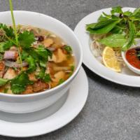 37. Five Spices Chicken Pho · Gluten-free. With fresh noodles, five-spice chicken, in daikon & authentic Pho broth.