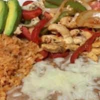 Chicken Meal · 1/2 bbq chicken meal with refried beans, spanish rice, salad, salsa, tortillas.