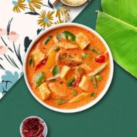 Red Curry · (Spicy) Sliced meat cooked in red curry paste, coconut milk, bamboo shoots, bell peppers, ca...