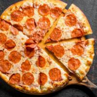 The Pepperoni Pizza · House-shredded cheese, savory pepperoni, and tomato sauce on an hand-rolled crust.
