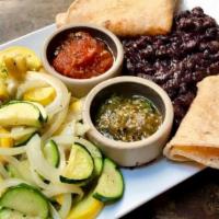 Calabazitas  Meal Kit (vegetarian) · Roasted winter squash, sweet corn, corn tortillas, chips salsas with black beans and guacamo...