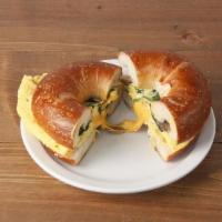 Popeye Bagel Sandwich * · eggs, roasted mushrooms, spinach & melted cheese served on a toasted bagel or bialy