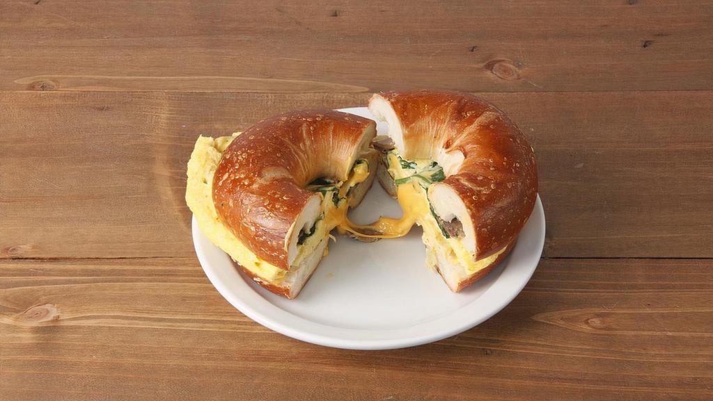 Popeye Bagel Sandwich * · eggs, roasted mushrooms, spinach & melted cheese served on a toasted bagel or bialy