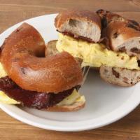 Lumberjack Bagel Sandwich * · eggs, crispy pastrami, swiss & maple syrup; tastes best on a cinnamon raisin bagel
