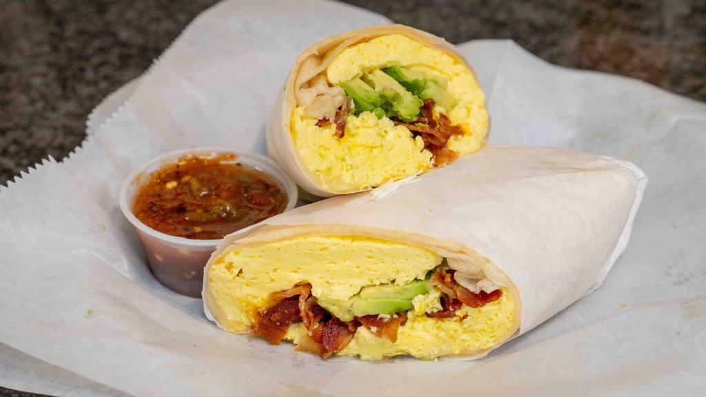 Cali Burrito · Your choice of meat, avo and cheese with salsa on the side.