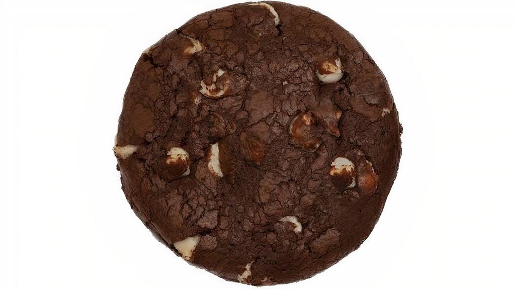 Double Chocolate Cookie · fudgy dark chocolate cookie baked with fine callebaut cocoa powder and chocolate and loaded with white chocolate chips. ***Max quantity per order is 2 dozen (combined total for all cookies and brownies)