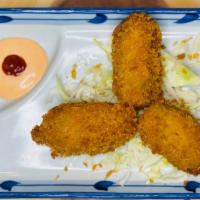 Kaki Oyster 3 pc · Japanese breaded and deep fried oysters served with spicy mayo  & lemon.