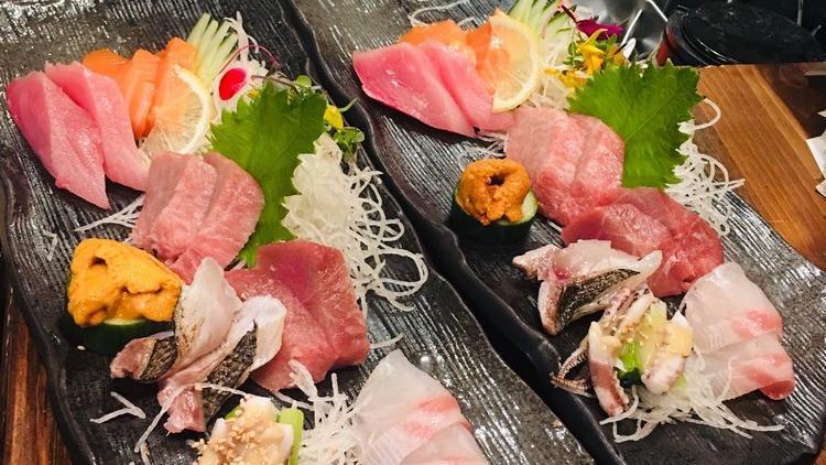 Omakase Sashimi 12 pcs · 12 pieces different kinds of daily seasonal fish. Included Japanese fish, come with miso soup and salad.