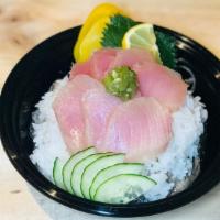 Hamachi Don · Yellowtail sashimi on the top of sushi rice bowl.