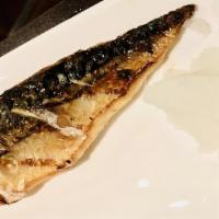 Saba Shioyaki Dinner · Grilled Mackerel, no sauce , little sprinkle salt, come with miso soup, steamed rice, brocco...