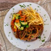 Red Wine Braised Short Ribs · French fries, seasonal vegetables, fried onions