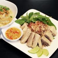 Bun Mang Goi Ga/Vit · Vermicelli soup with bamboo shoot and chicken or duck salad on the side.