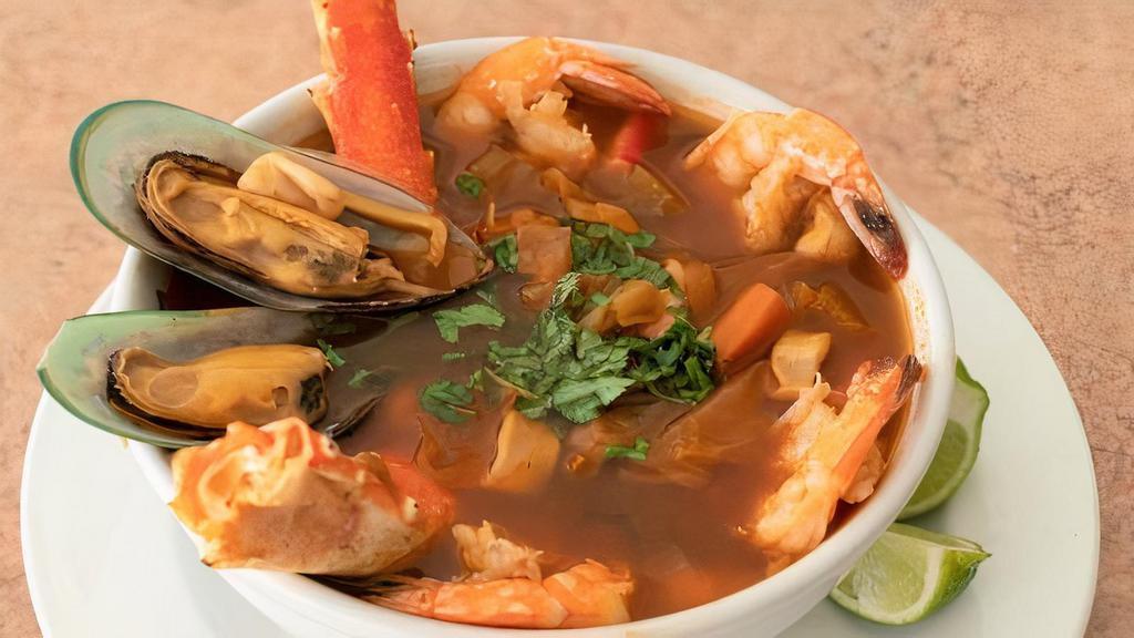 Caldo 7 Mares (7 Seas Soup) · Crab legs, shrimp, clams, octopus, calamari, and scallops with vegetables in our special ingredients.