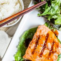 Salmon Teriyaki · Served with salad or soup and white rice or brown rice.
