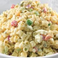 Macaroni Salad · Elbow macaroni with sweet relish and red/green bell pepper tossed with a mayonnaise dressing.