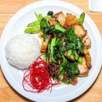 Chinese Broccoli · Oyster sauce sauté in with a choice of protein and Chinese broccoli. Recommended with crispy...