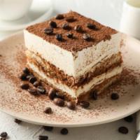 Tiramisu · A coffee-flavored Italian dessert made with ladyfingers dipped in coffee and layered in a wh...