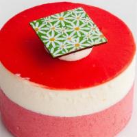 Red Berry Mascarpone Mousse Cake · Raspberry mousse, mascarpone mousse, vanilla sponge cake