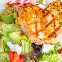 Grilled Salmon Salad · Grilled salmon, organic greens, Sonoma goat cheese,. avocado, cucumbers and tomatoes. Roaste...