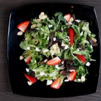 Napa Salad · Mixed greens, goat cheese, strawberries, black figs, and toasted almonds. Served with hazeln...
