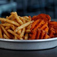 Split Decision (Fries & Sweets) · Skinny-cut French fries and sweet potato waffle fries. Seasoning.