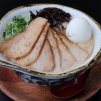 PREMIUM CHASHU RAMEN · Pork ramen with 7pcs of Smoked “Kunsei” Chashu. Ingredients: Thin noodle, pork broth,. chash...