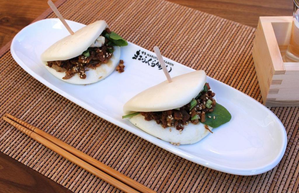 **Marufuku Bites** · Japanese steamed buns filled with homemade pork chashu