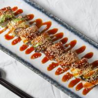 Dragon Roll (8pcs)) · Shrimp tempura cucumber topped eel sesame
(Sweet soy sauce)