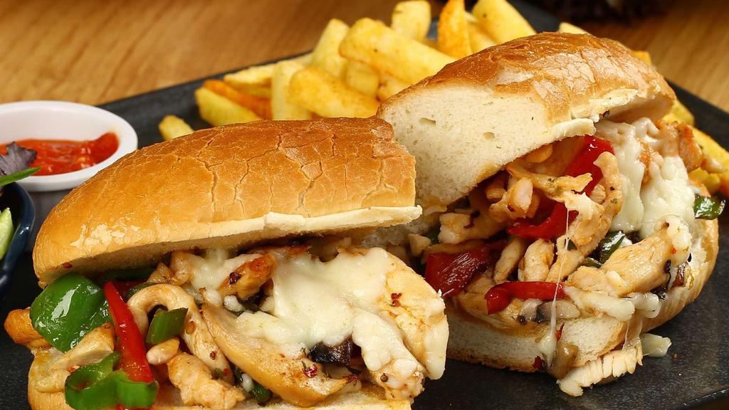 Chicken Philly Sandwich · Grilled onions and bell peppers.