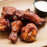 6 Smoked Wings · jumbo wings served naked (dry rub only) . or tossed in your choice of bbq sauce - served wit...