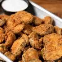 Fried Pickles & Peppers · housemade dill pickle chips and fresh jalapeno  - served with ranch