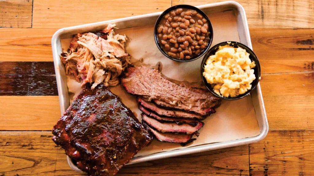 3 Meat Combo · choose from (4) ribs, (6) wings, sliced brisket, pulled pork, 1/2 chicken, jalapeno cheddar sausage link, burnt ends (when available) - please no double orders of ribs or burnt ends on combo plates