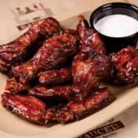 Smoked Wings Plate · jumbo wings served naked (dry rub only) . or tossed in your choice of bbq . sauce - served w...
