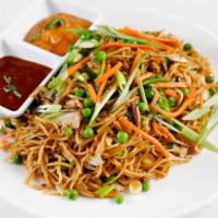 Chicken Chowmin · Stir-fried chicken noodles mixed with tasty vegetables, Indo-chinese spiced and protein, bri...