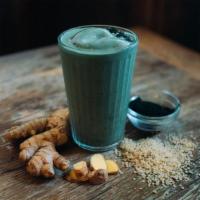 Green Ginger Smoothie · Spirulina*, almond milk*, banana*, chia seeds*, ginger juice*, *organic