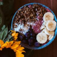 Acai Bowl (GF) · Acai*, strawberries*, banana*, coconut water* // topped with grain-free granola*, blueberrie...