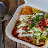 (X2) Enchiladas · Order of 2's. Enchiladas topped with Sour Cream, Lettuce, & Mexican Cotija Cheese