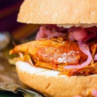 Torta de Cochinita (Slow Cooked Pork) · A delicious sandwich made with Mexican bread and filled with marinated Slow cooked pork, cab...