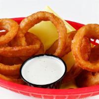 Onion Rings · Beer Battered Onion Rings with your choice of Ranch, BBQ or Honey Mustard