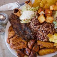 El Nica · Serves two to three. The ultimate nicaraguan sampler. Chancho frito (achiote marinated brais...