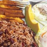 El Nica Breakfast  · 3, eggs, ham, hot link, chorizo, gallo pinto, maduro, queso frito, avocado